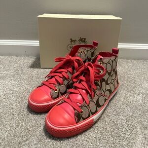 Coach Pink and Tan High-Top Sneakers